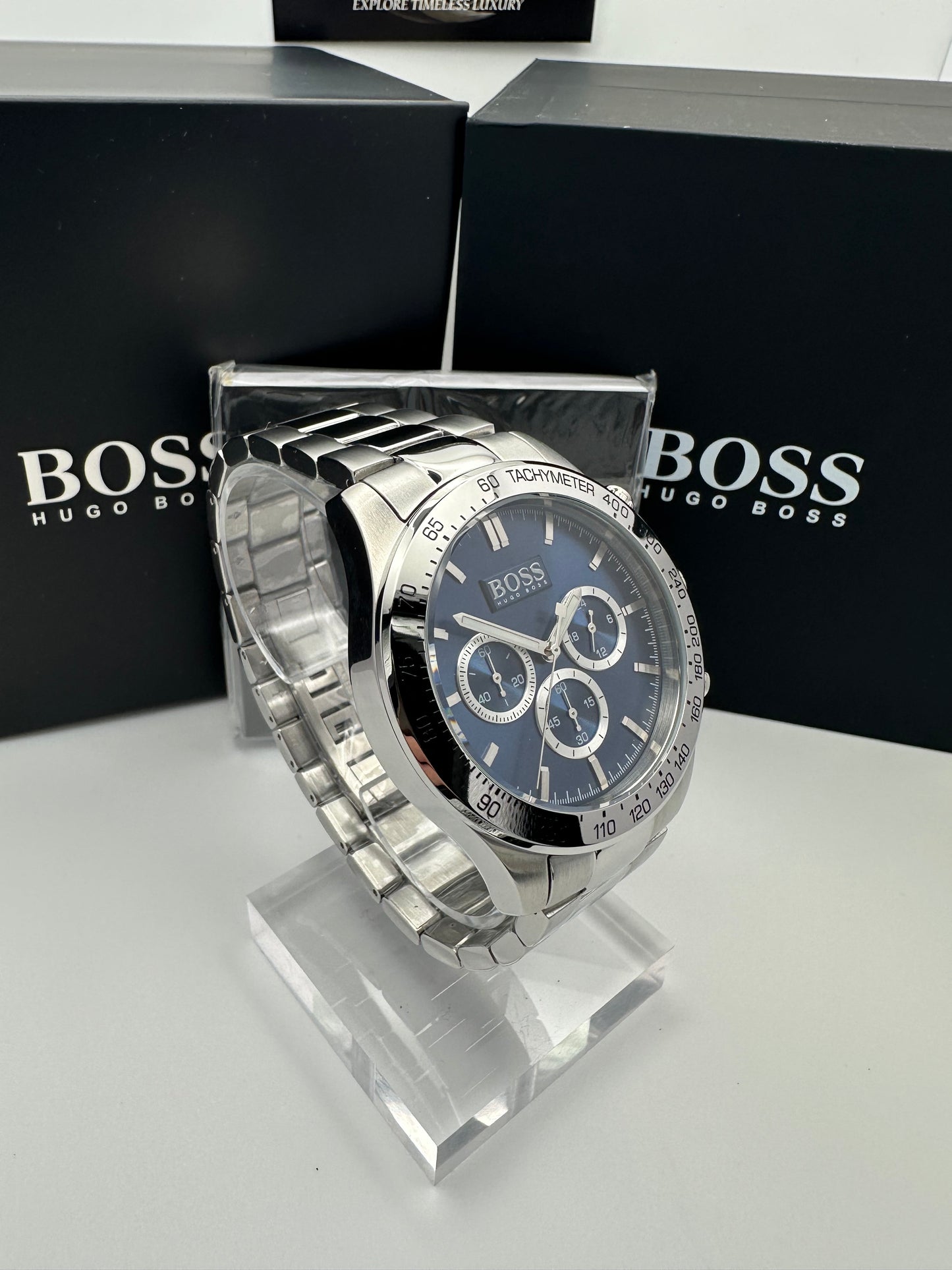 HB1512963 Men’s Chronograph Watch – Blue Dial with Silver Stainless Steel Case and Bracelet