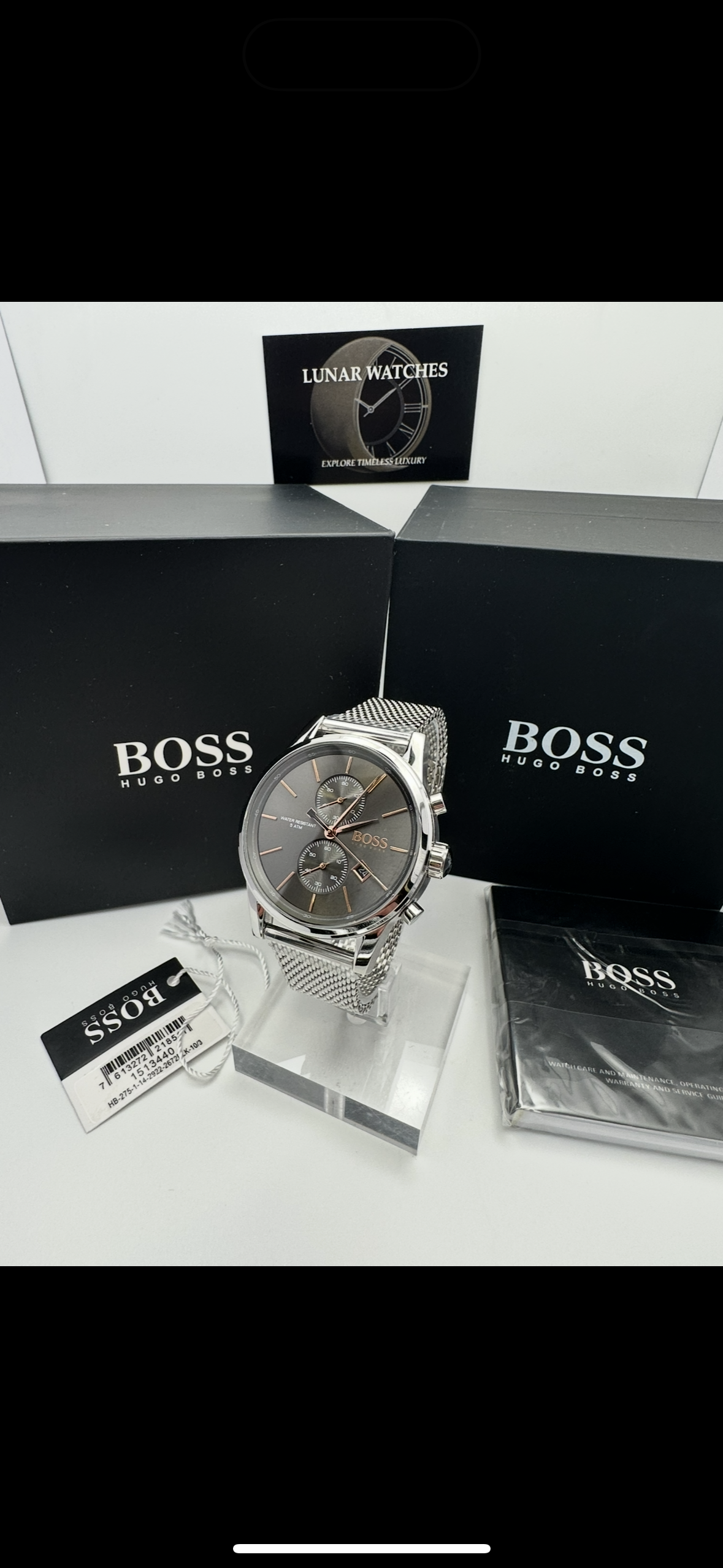 HB1513440 Jet Brown Dial Silver Tone Stainless Steel Mesh Strap Mens Chronograph Watch