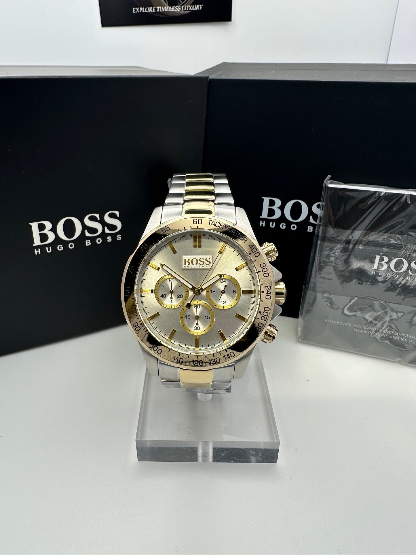 HB1512960 Two-Tone Gold Men’s Chronograph Watch – Classic White Dial with Stainless Steel Bracelet