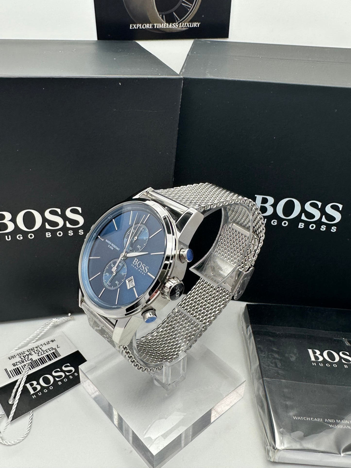 HB1513441 Jet Blue Dial Silver Tone Stainless Steel Strap Mens Chronograph Watch