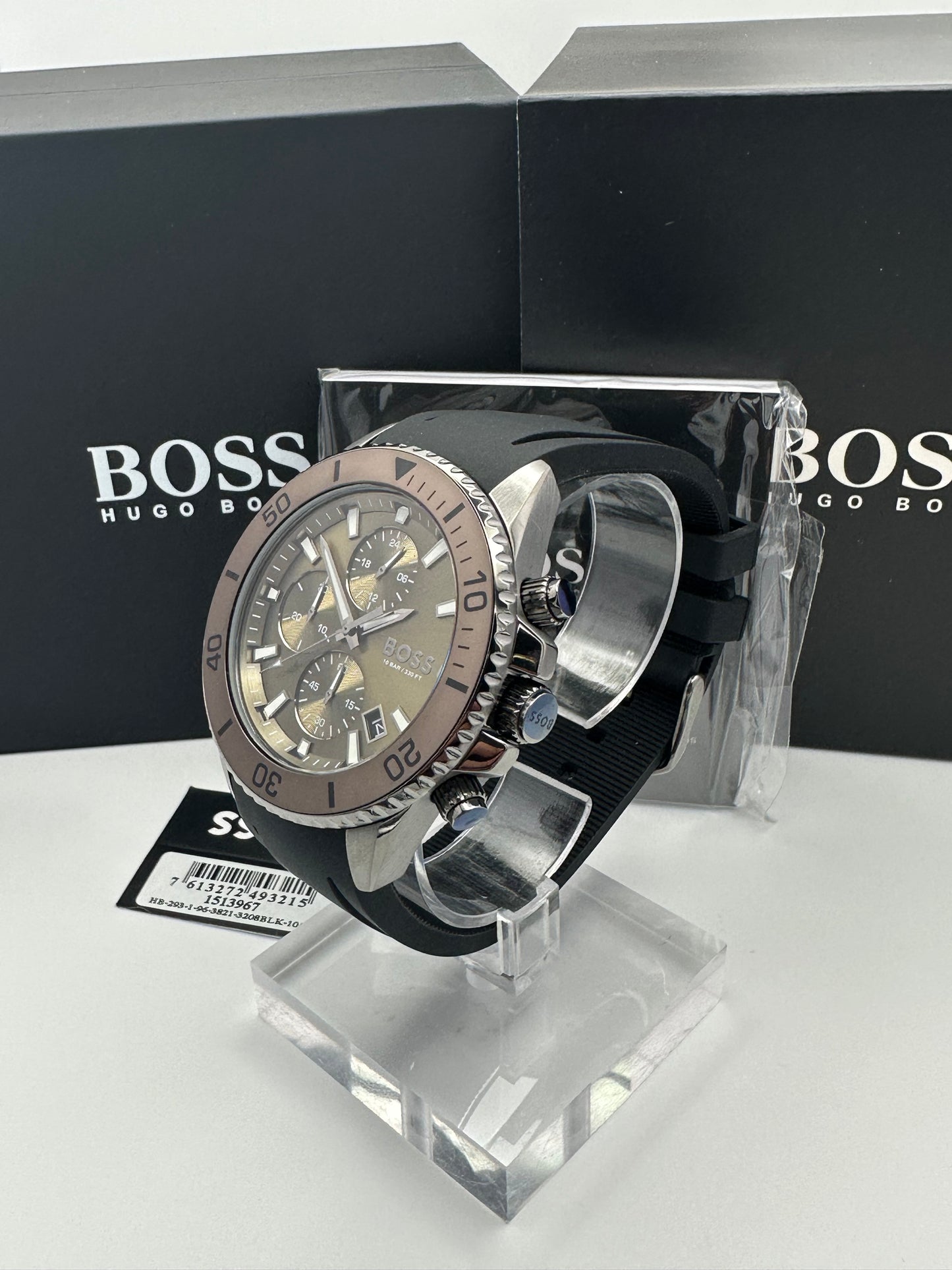 BOSS Admiral 1513967 Olive Green Dial Black Silicon Strap Mens Chronograph Watch