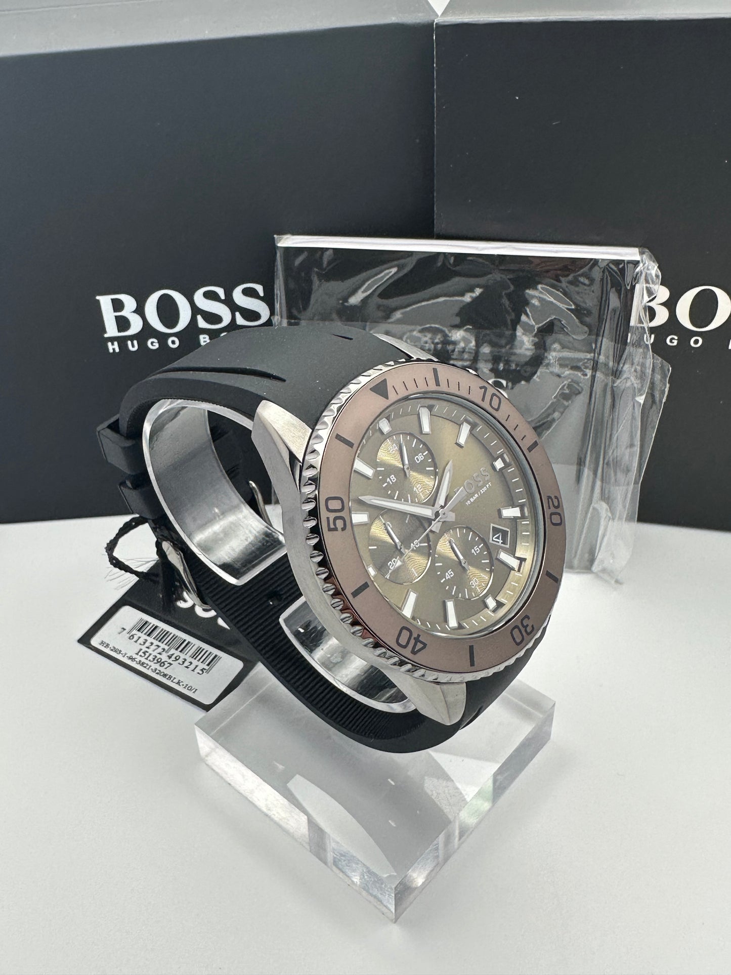 BOSS Admiral 1513967 Olive Green Dial Black Silicon Strap Mens Chronograph Watch