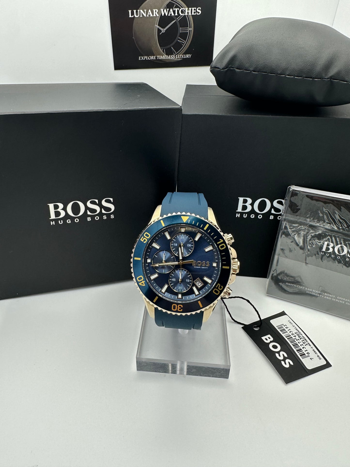 HB1513965 Admiral Blue & Gold Tone Dial Stainless Steel, Silicon Strap Mens Chronograph Watch