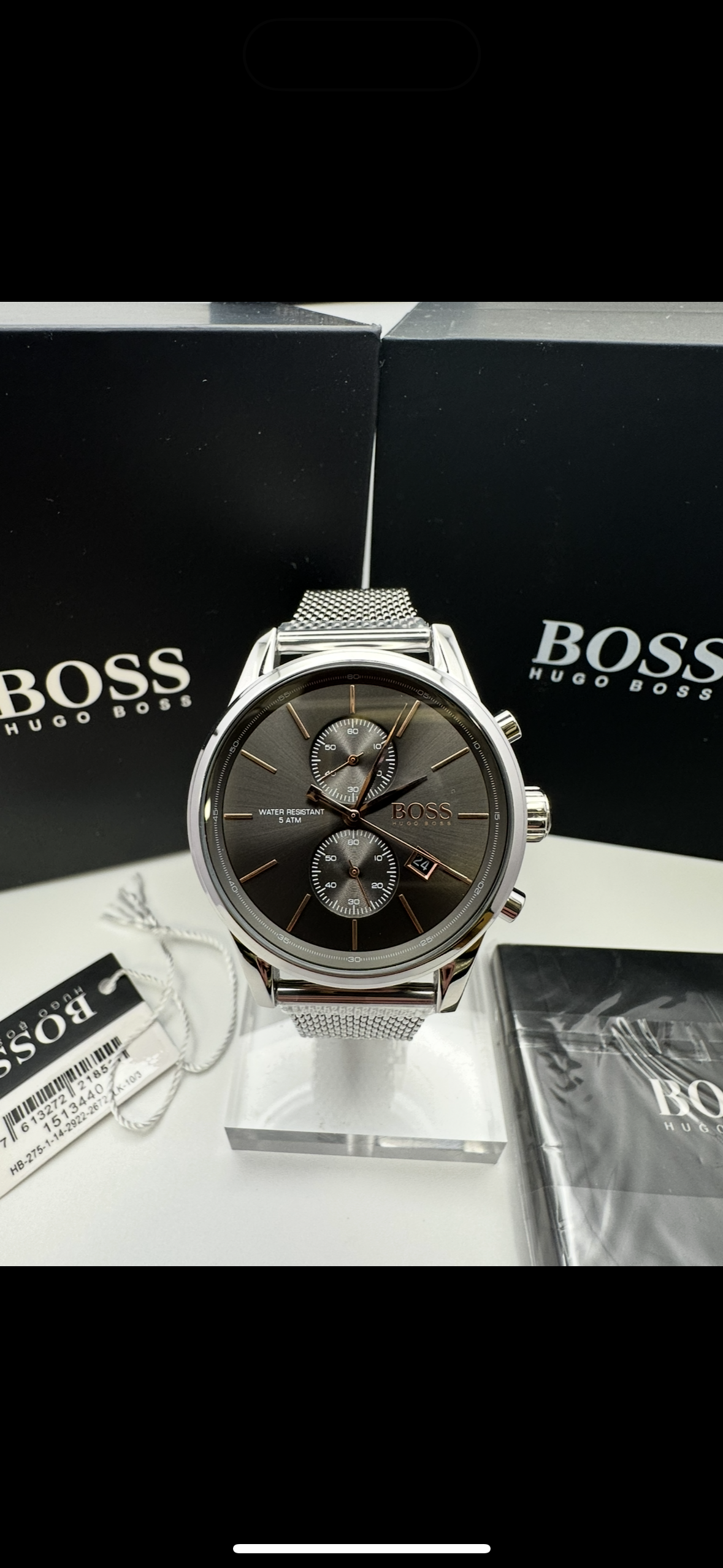 HB1513440 Jet Brown Dial Silver Tone Stainless Steel Mesh Strap Mens Chronograph Watch