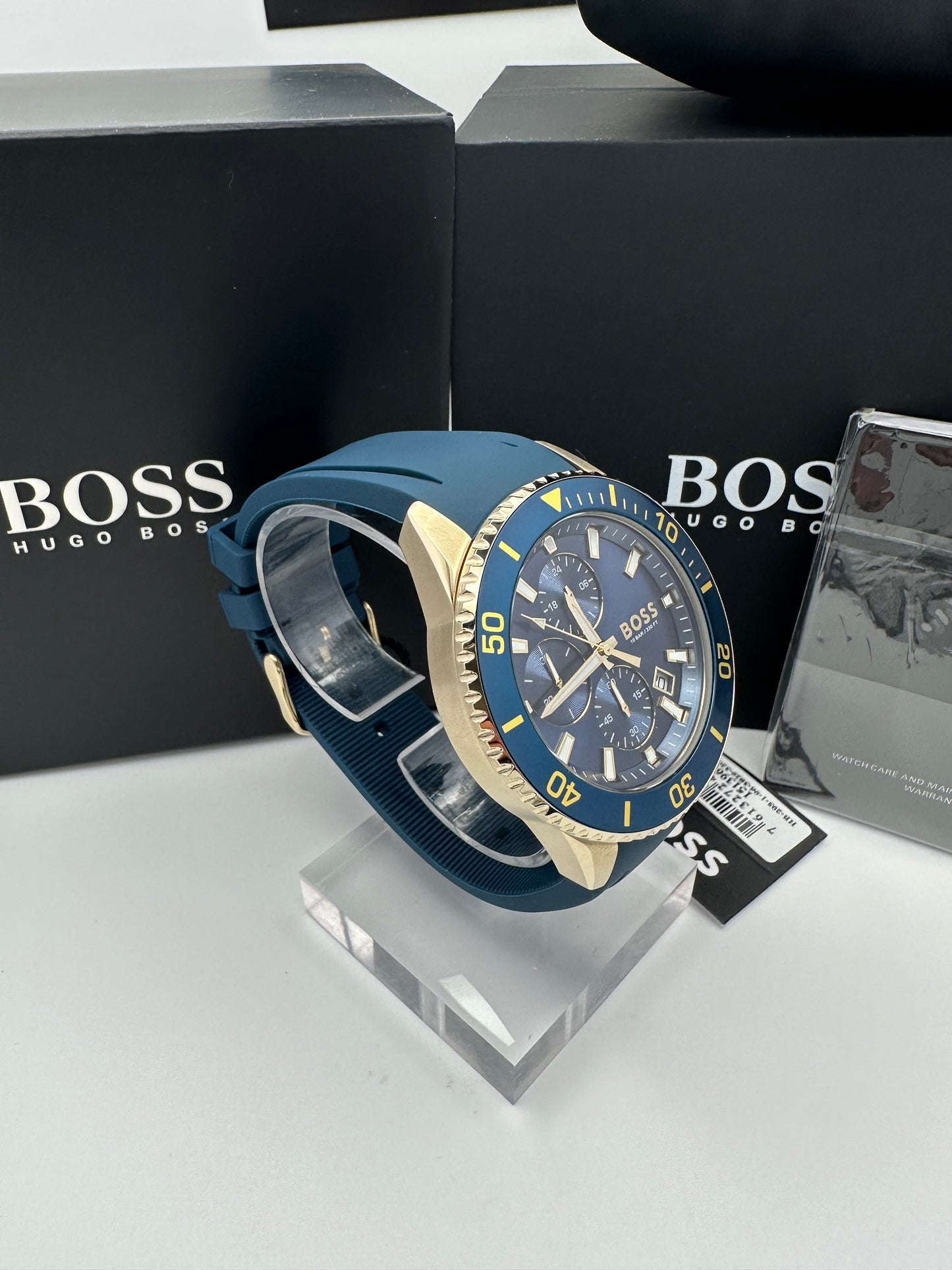 HB1513965 Admiral Blue & Gold Tone Dial Stainless Steel, Silicon Strap Mens Chronograph Watch