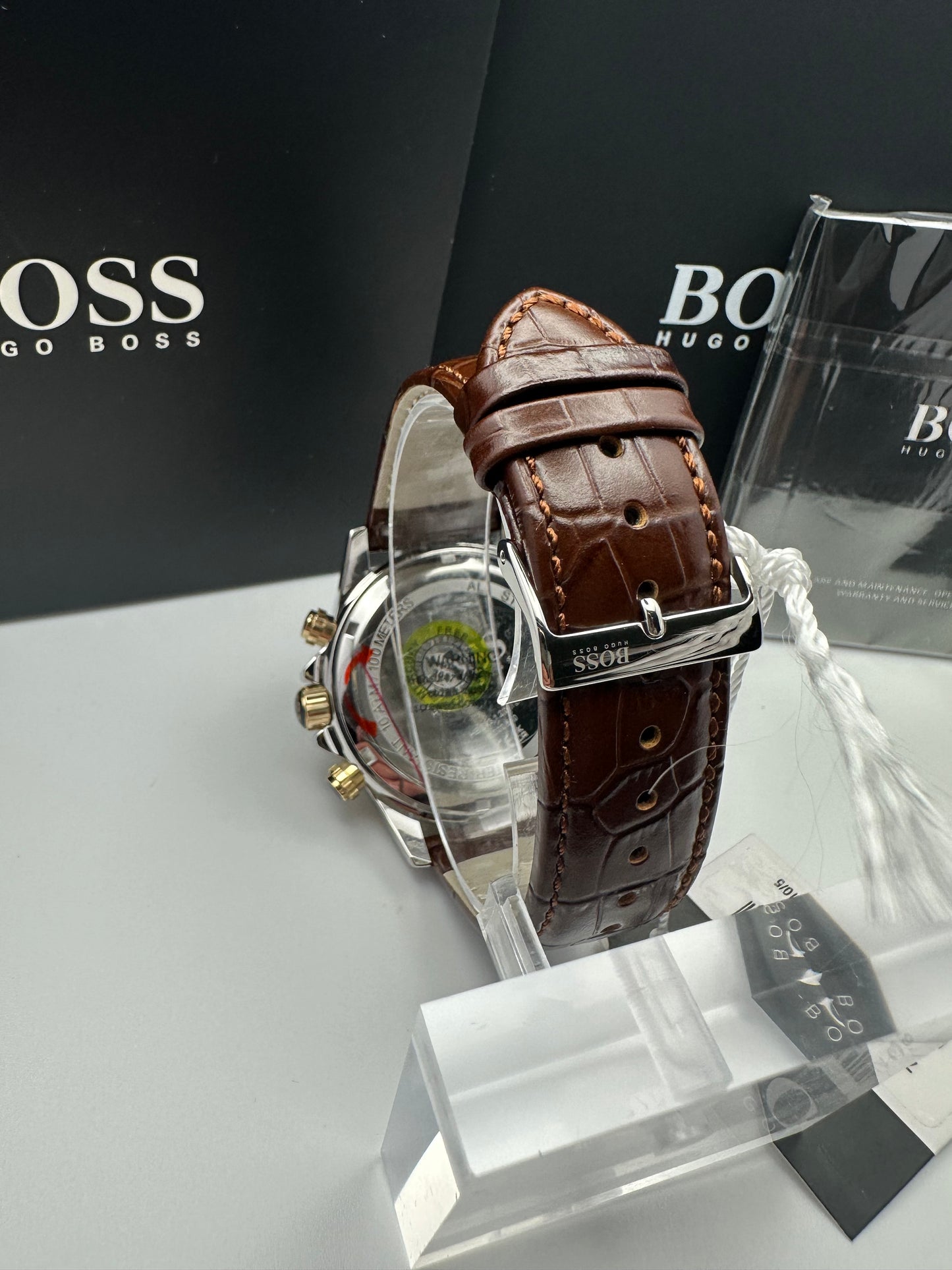 HB1513174 Ikon Gold Tone Stainless Steel Brown Leather Strap Mens Chronograph Watch