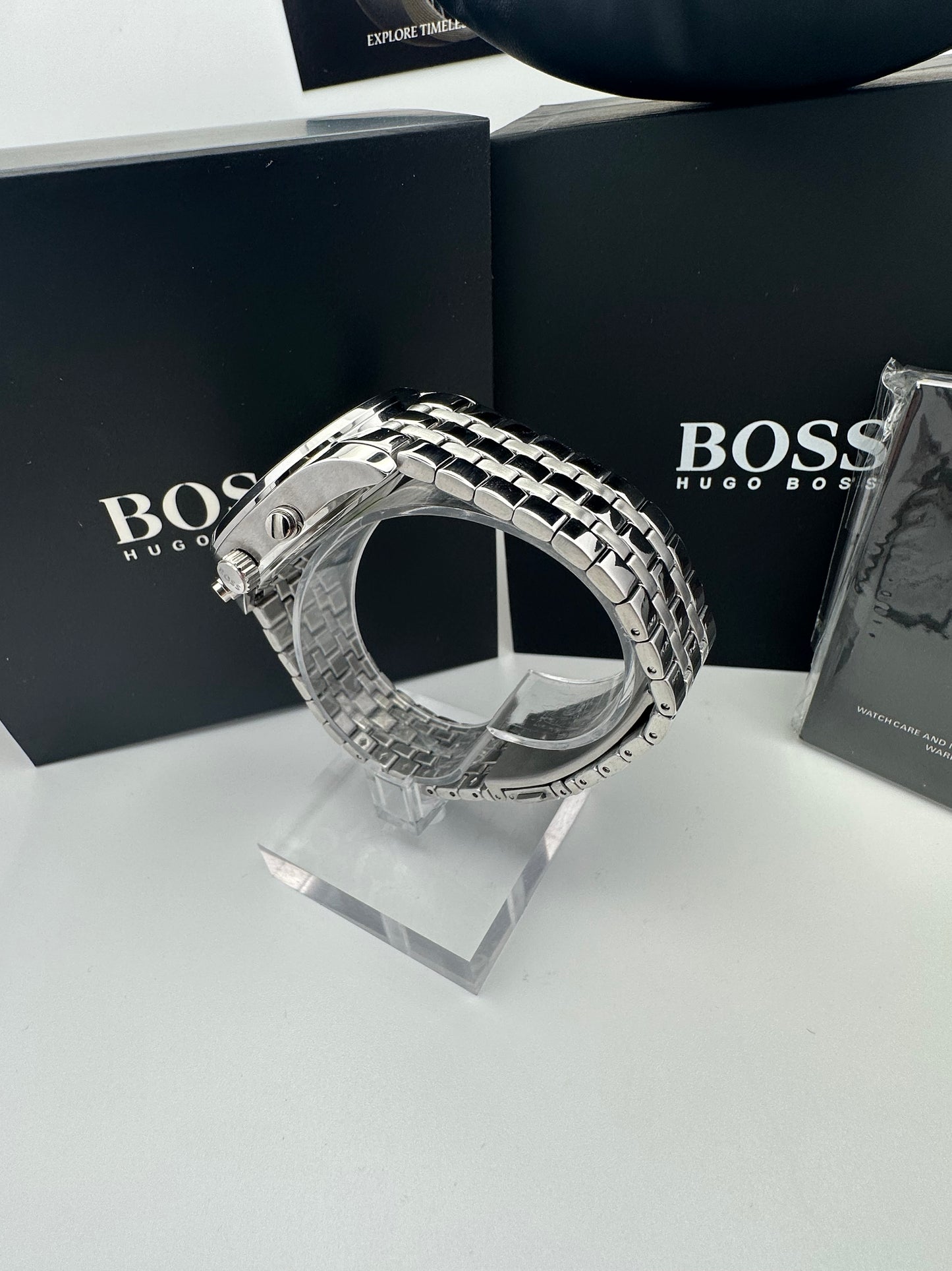 HB1513975 Green Dial Silver Tone Bracelet Stainless Steel Mens Chronograph Watch