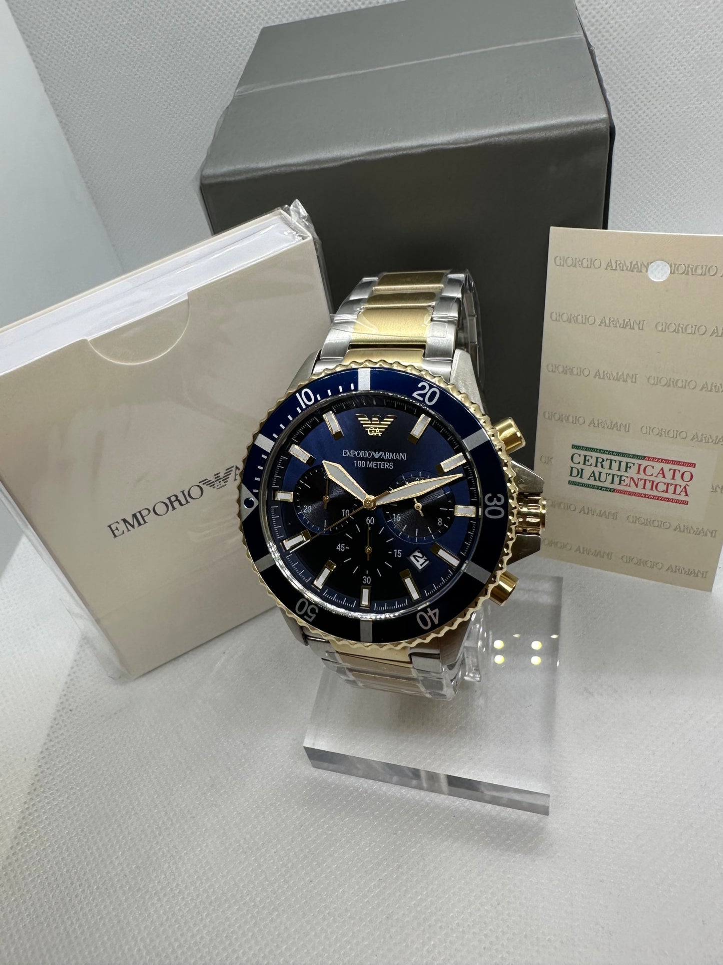 Luxury Men's AR11362 Two-tone Stainless Steel Chronograph Watch with Blue Dial