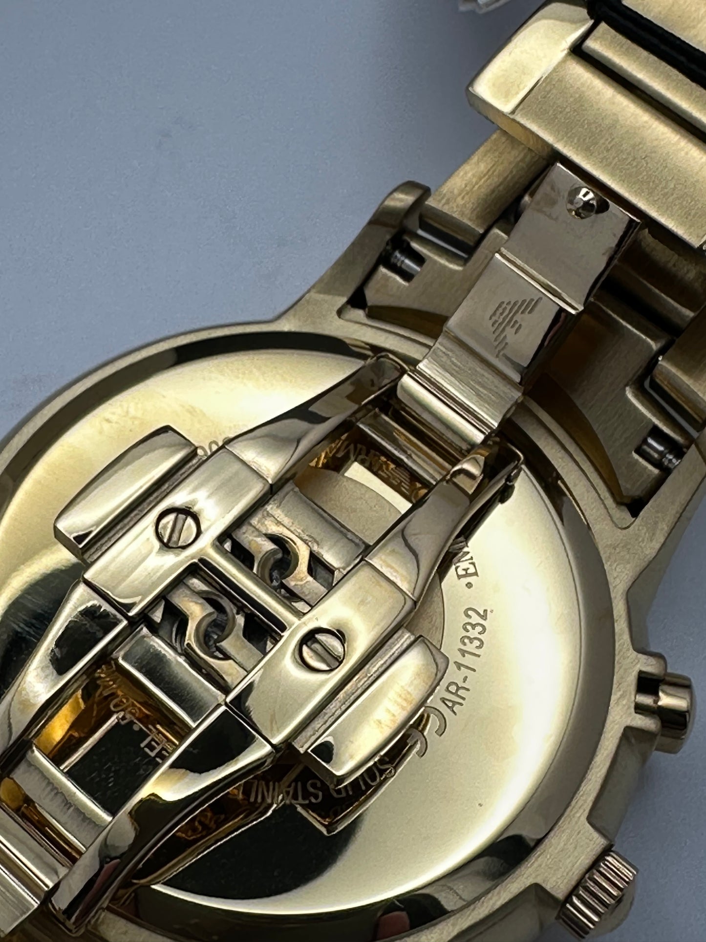 Emporio Armani 11332 Gold Tone White Dial Stainless Steel Mens Chronograph Watch