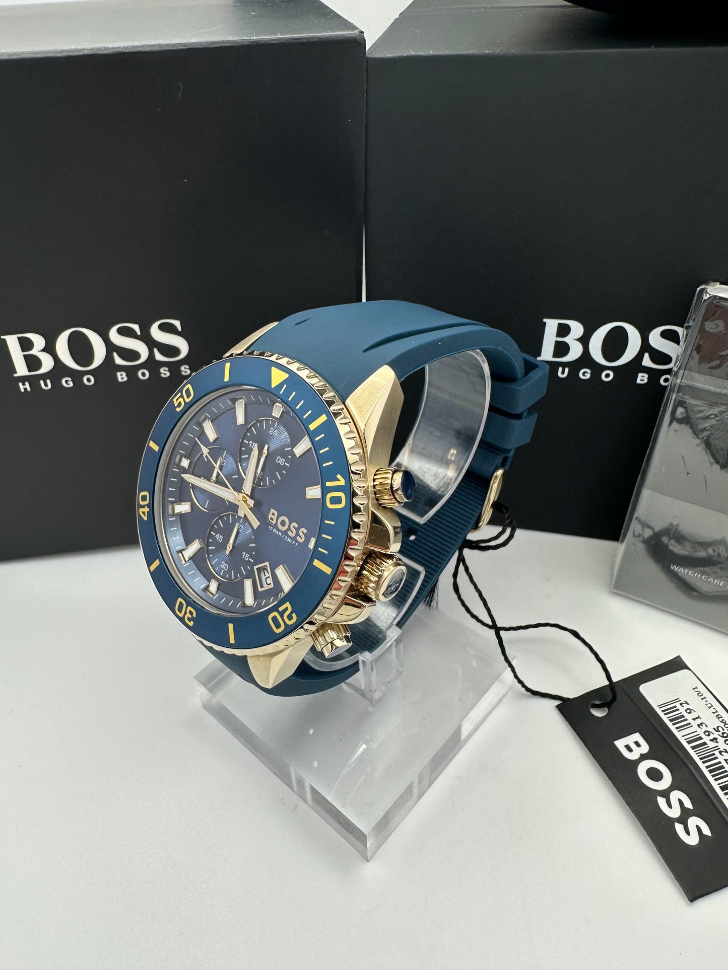 HB1513965 Admiral Blue & Gold Tone Dial Stainless Steel, Silicon Strap Mens Chronograph Watch