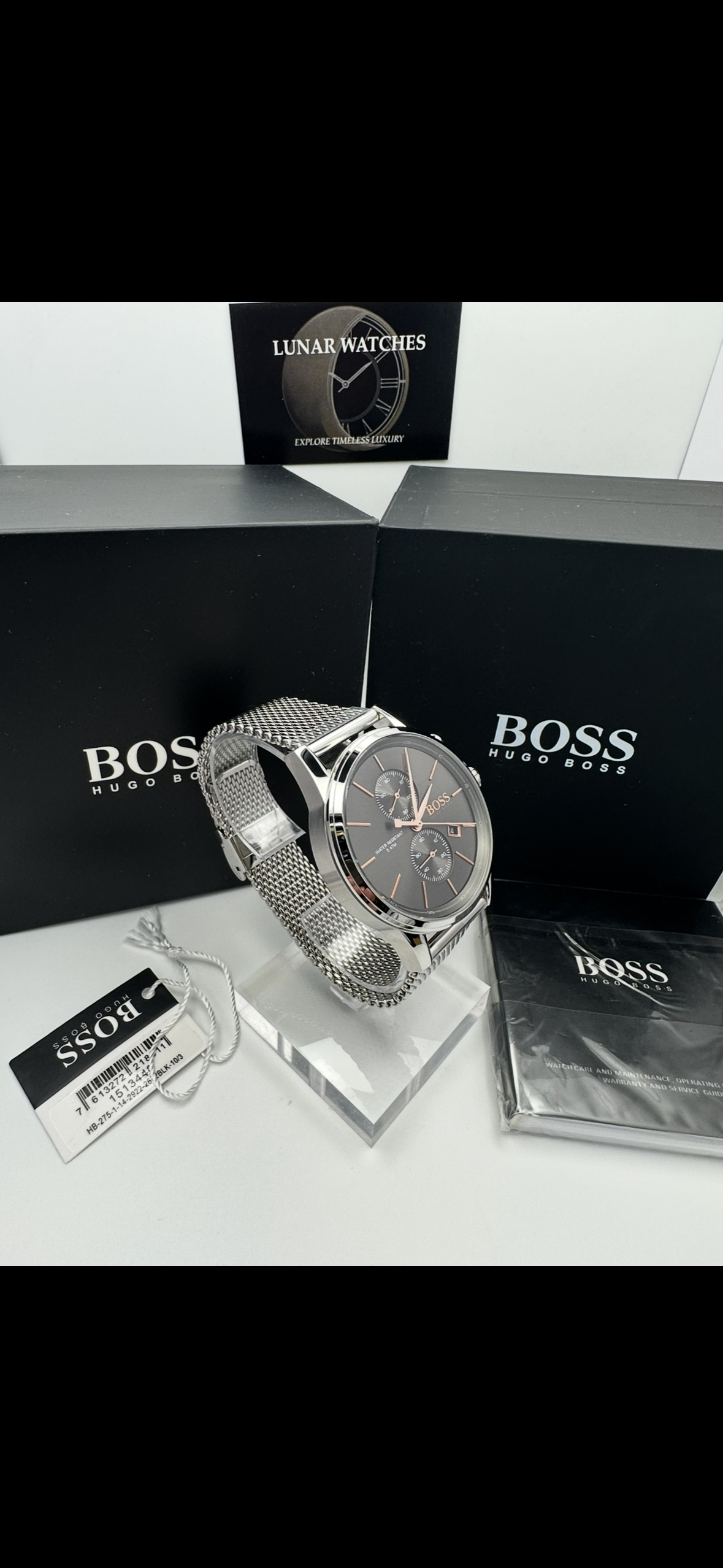 HB1513440 Jet Brown Dial Silver Tone Stainless Steel Mesh Strap Mens Chronograph Watch