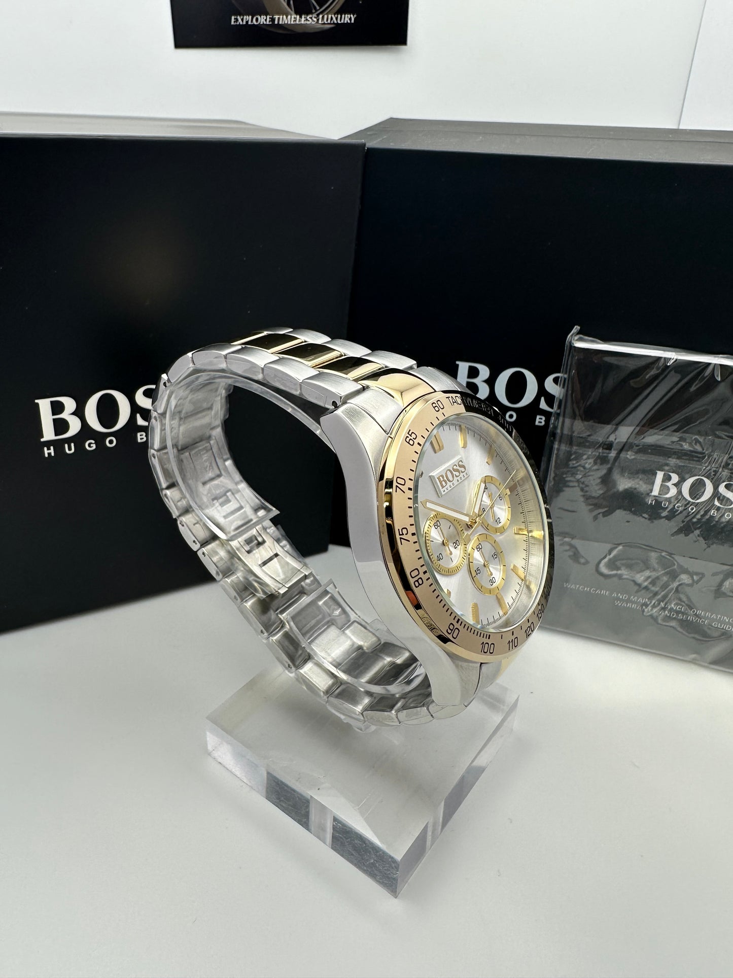 HB1512960 Two-Tone Gold Men’s Chronograph Watch – Classic White Dial with Stainless Steel Bracelet