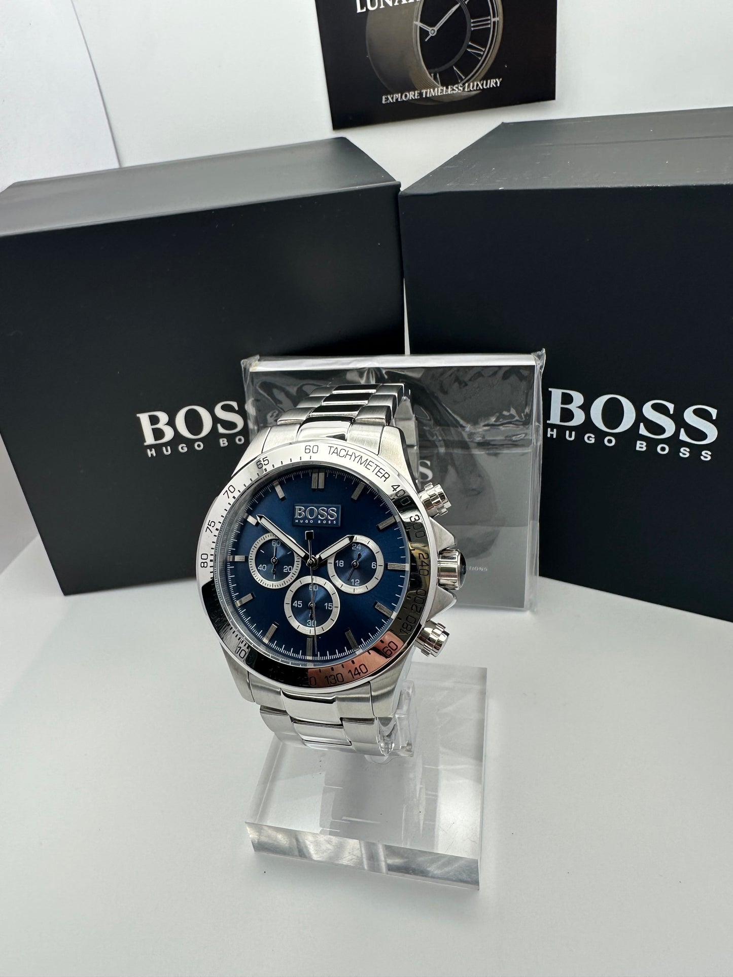 HB1512963 Men’s Chronograph Watch – Blue Dial with Silver Stainless Steel Case and Bracelet