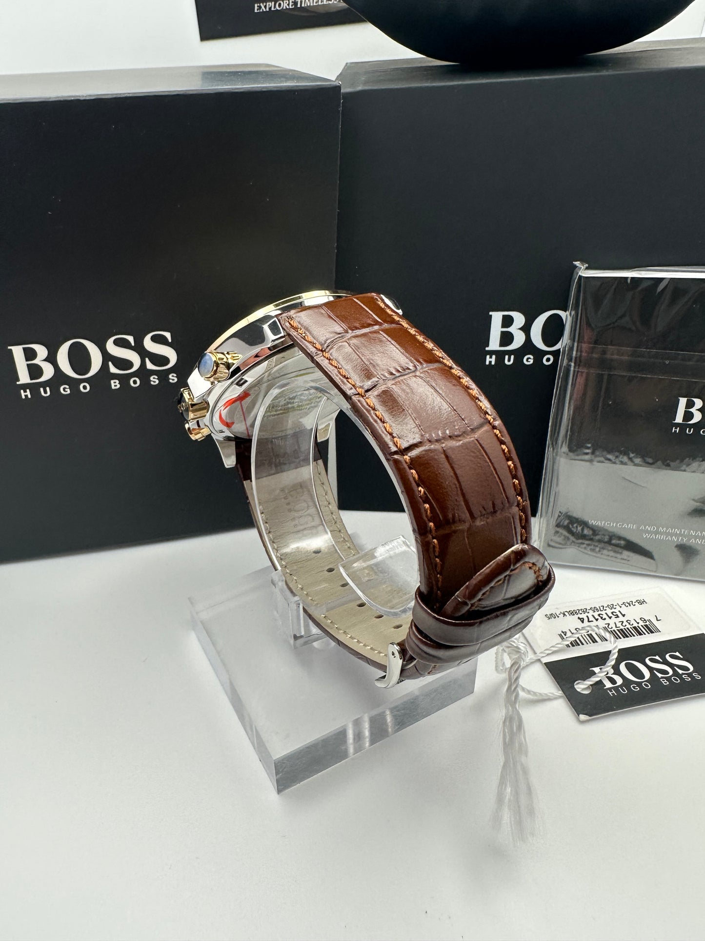 HB1513174 Ikon Gold Tone Stainless Steel Brown Leather Strap Mens Chronograph Watch