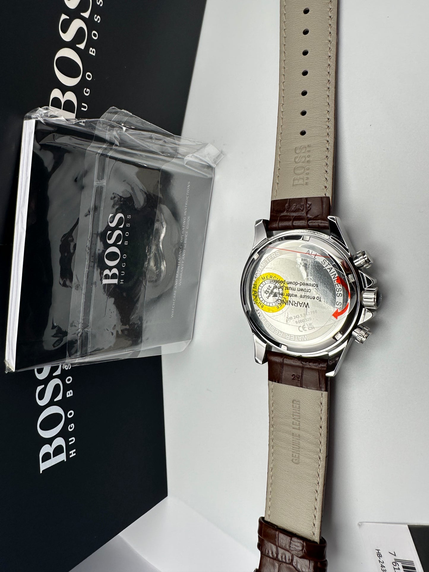 HB1513175 Luxury Silver Tone Dial Brown Leather Strap Mens Chronograph Watch