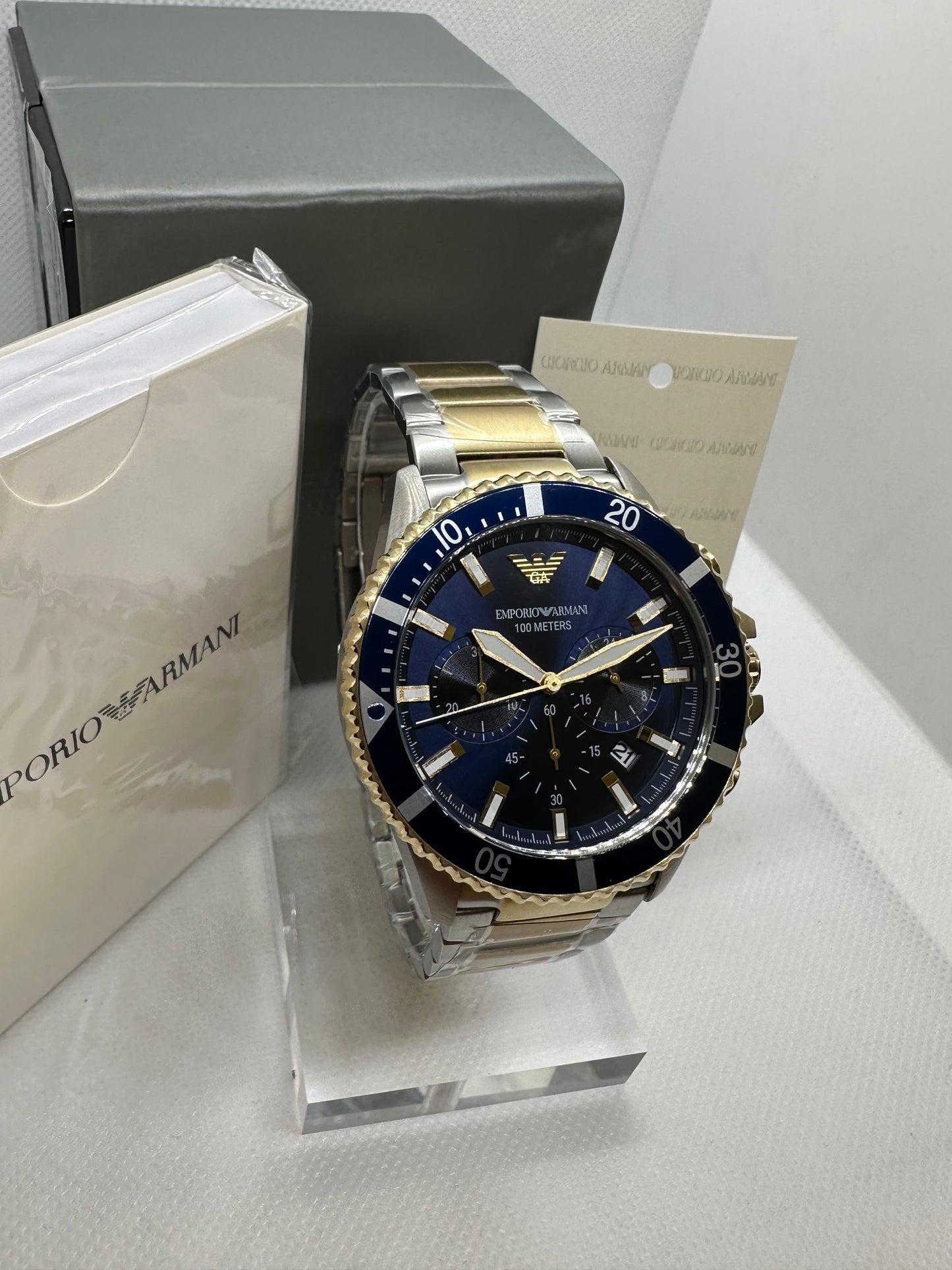 Luxury Men's AR11362 Two-tone Stainless Steel Chronograph Watch with Blue Dial