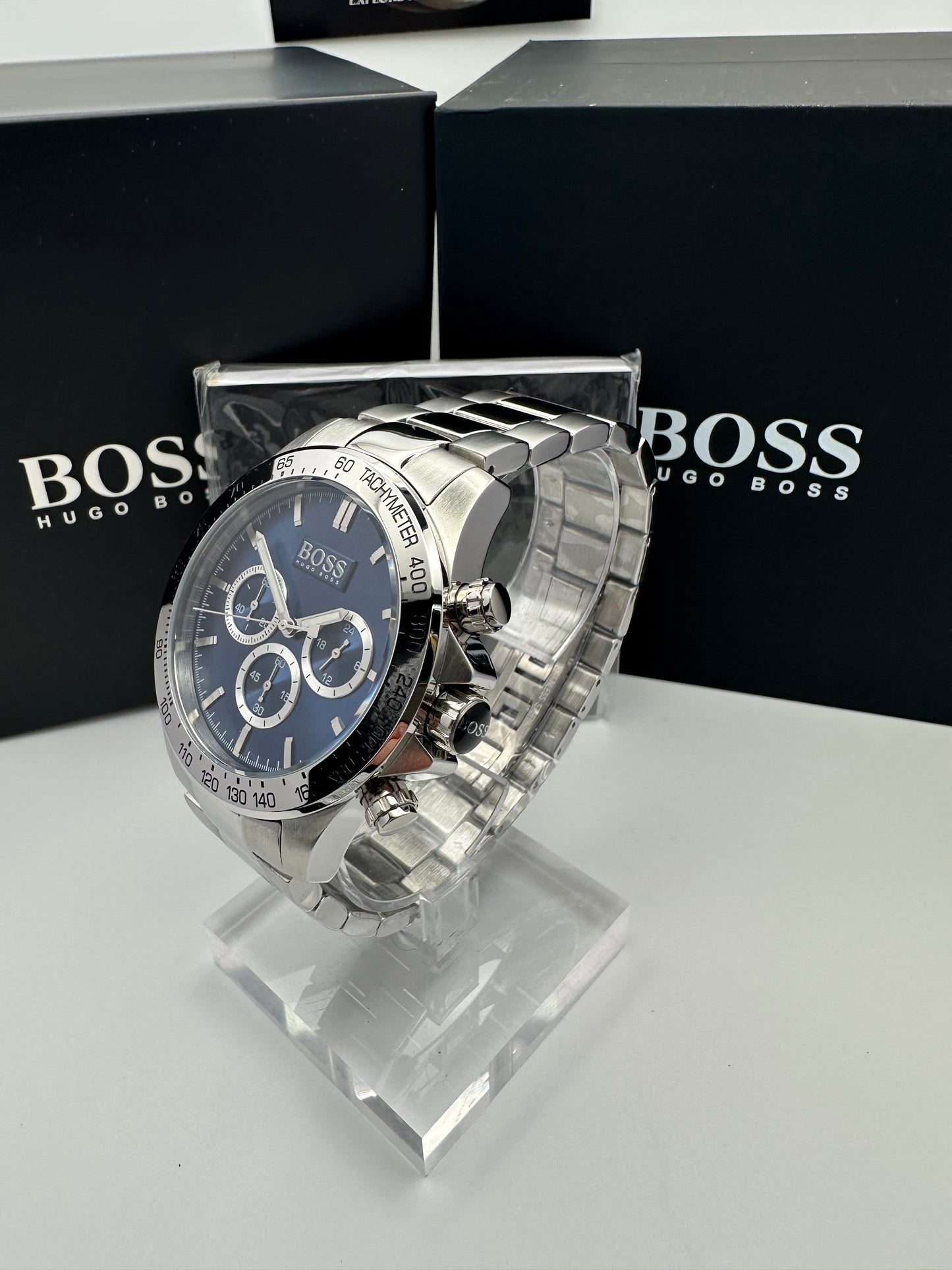 HB1512963 Men’s Chronograph Watch – Blue Dial with Silver Stainless Steel Case and Bracelet