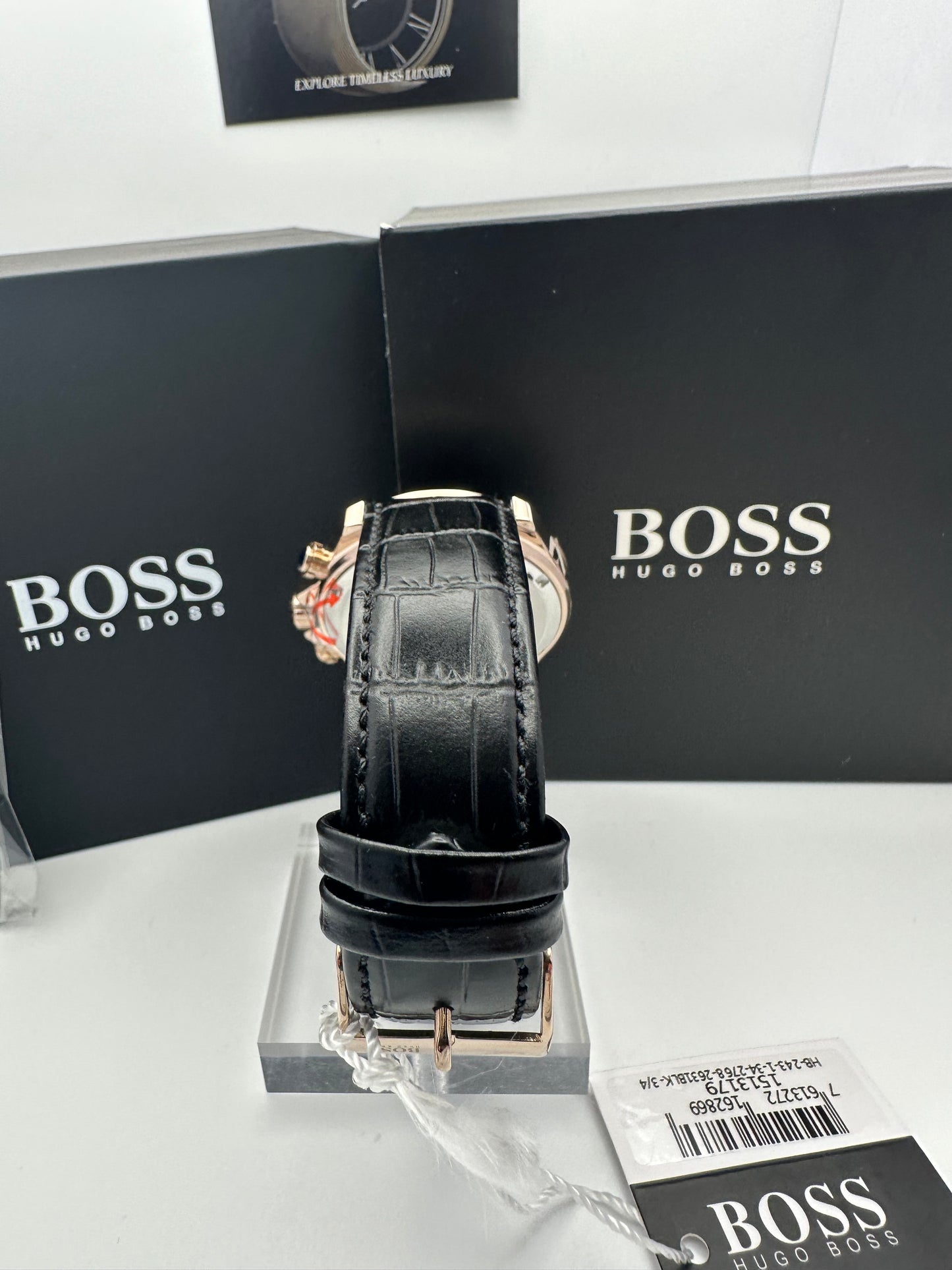Hugo Boss Ikon 1513179 Leather Strap Black Dial Gold Tone Case Mens Chronograph Watch