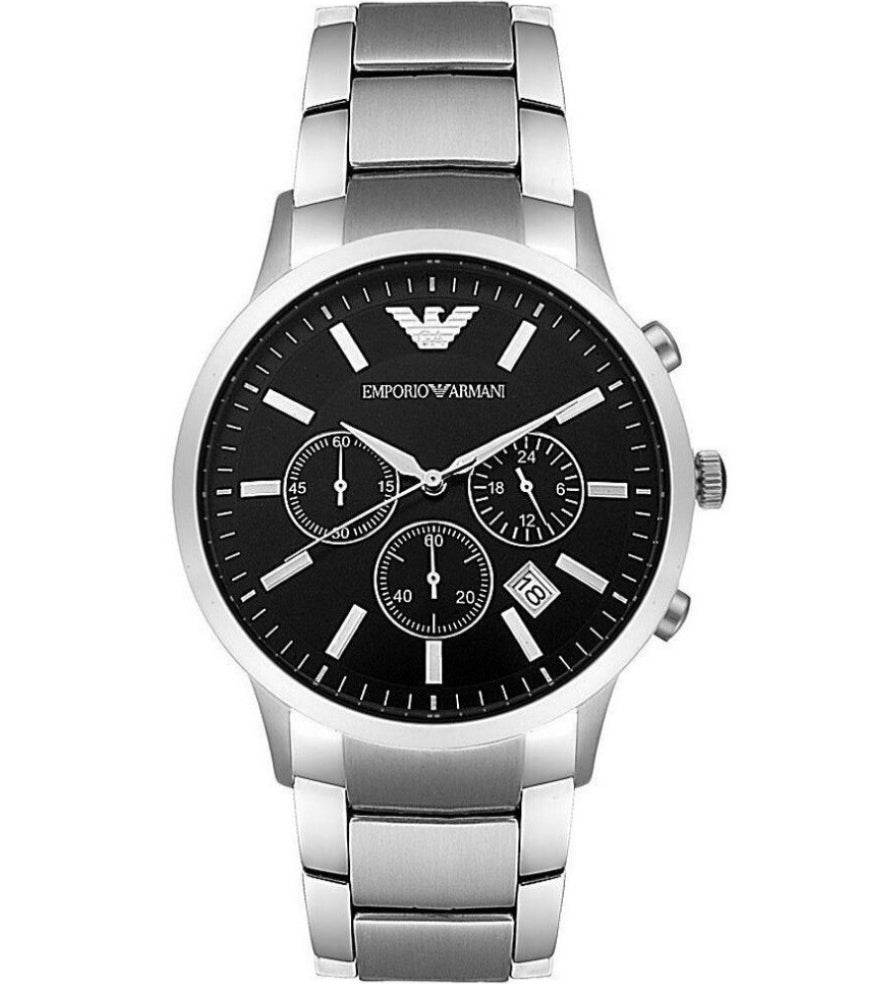 AR2434 Men’s Chronograph Watch – Classic Black Dial with Stainless Steel Bracelet