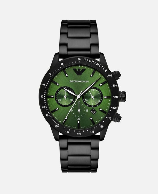 Emporio Armani 11472 Dark Green Dial Black Stainless Steel Mens Chronograph Watch