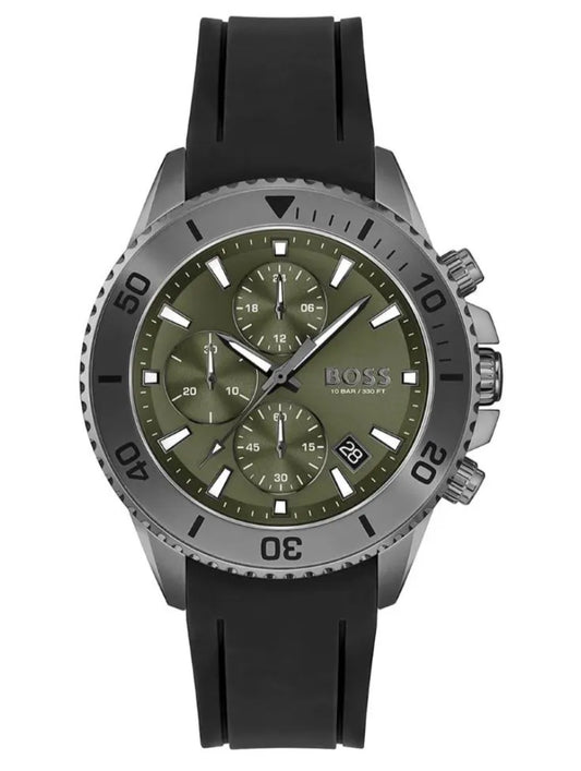 BOSS Admiral 1513967 Olive Green Dial Black Silicon Strap Mens Chronograph Watch