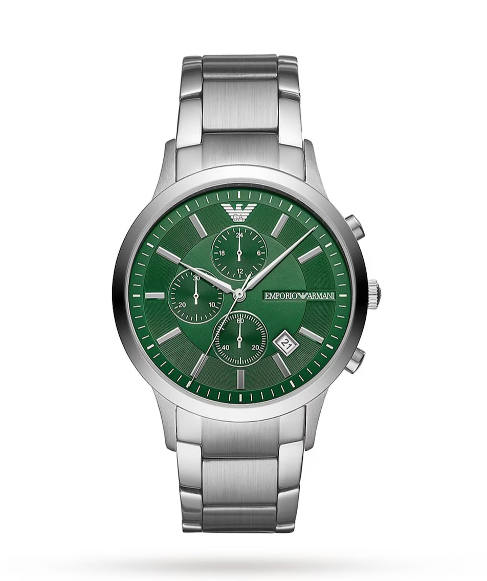 Emporio Armani 11507 Renato Hulk Green Dial Silver Tone Stainless Steel Mens Chronograph Watch