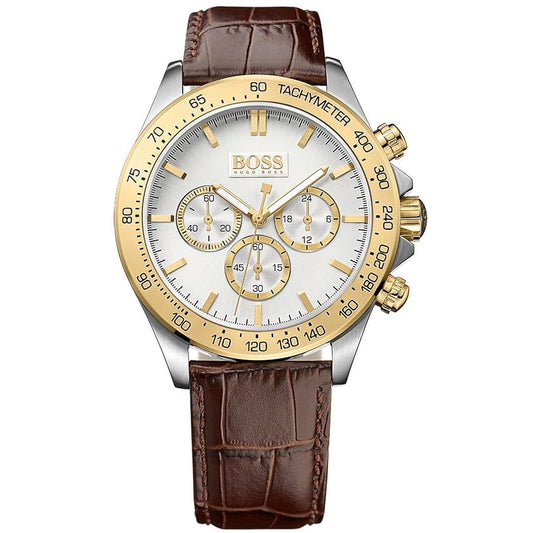 HB1513174 Ikon Gold Tone Stainless Steel Brown Leather Strap Mens Chronograph Watch