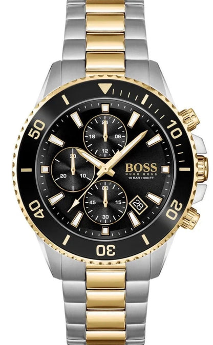 Hugo Boss 1513908 Admiral Black, Silver & Gold Tone Stainless Steel Mens Chronograph Watch
