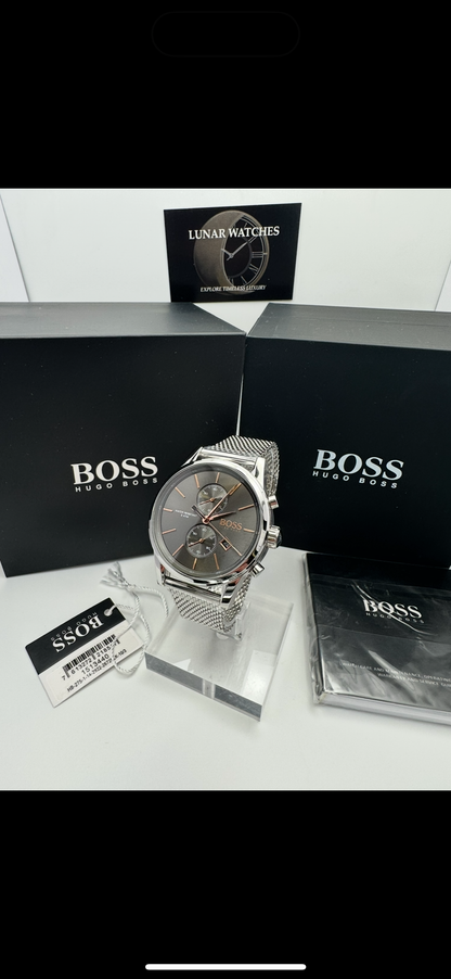 HB1513440 Jet Brown Dial Silver Tone Stainless Steel Mesh Strap Mens Chronograph Watch