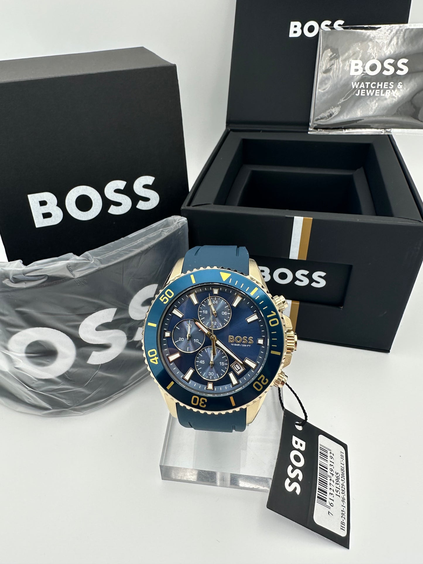 Boss 1513965 Admiral Blue & Gold Tone Dial Stainless Steel, Silicon Strap Mens Chronograph Watch