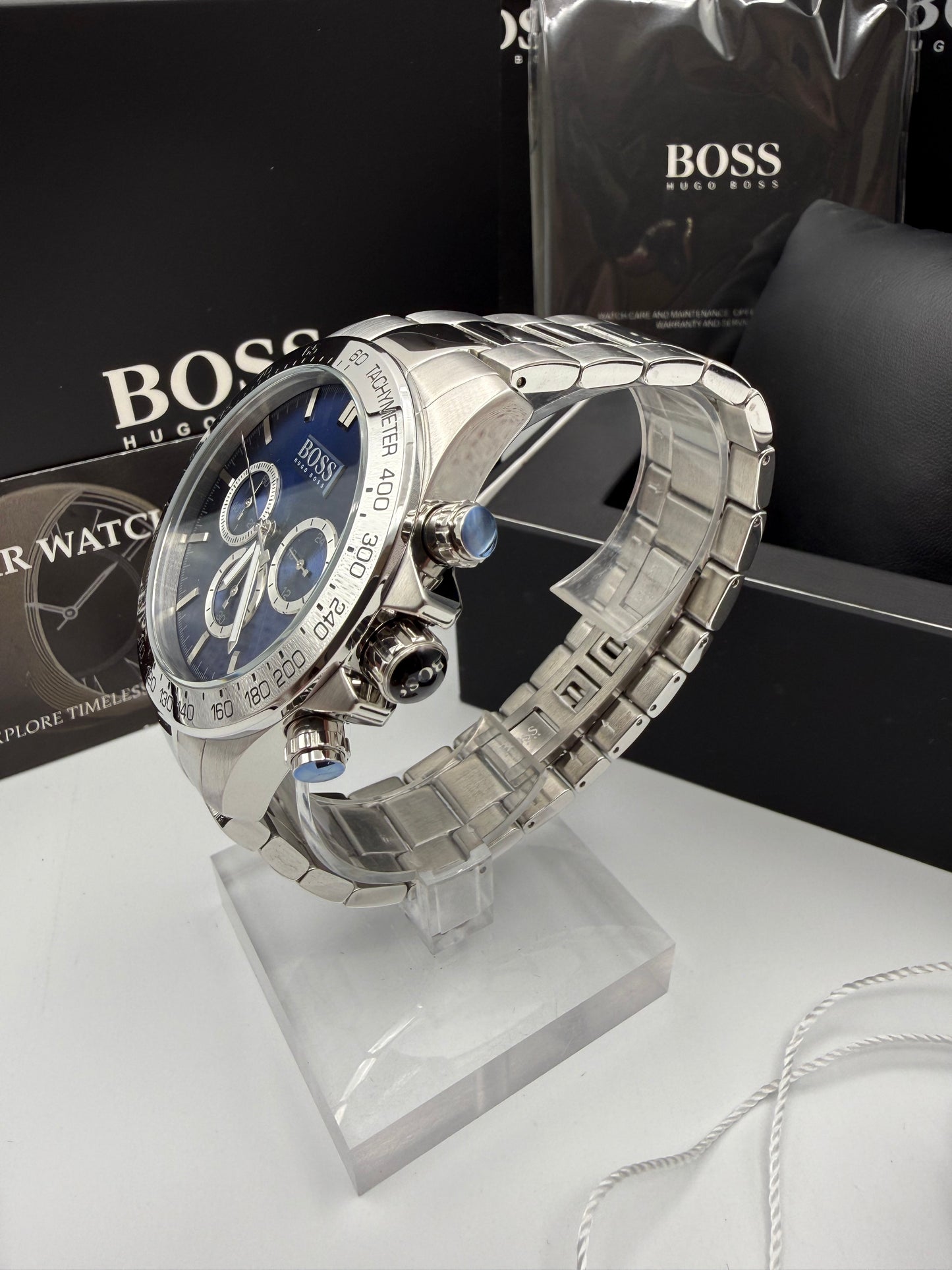 HB1512963 Men’s Chronograph Watch – Blue Dial with Silver Stainless Steel Case and Bracelet