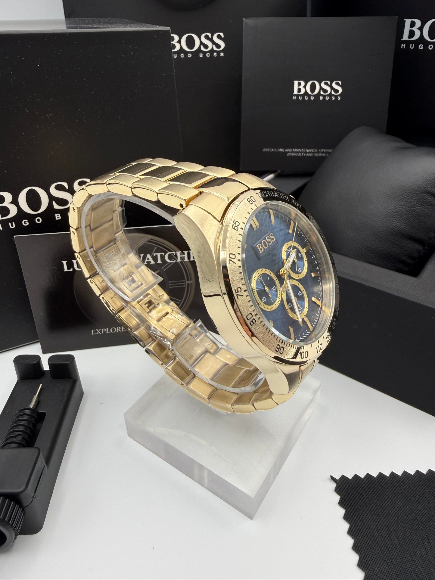 HB1513340 Ikon Blue Dial Gold Tone Chronograph Watch - Classic & Sophisticated