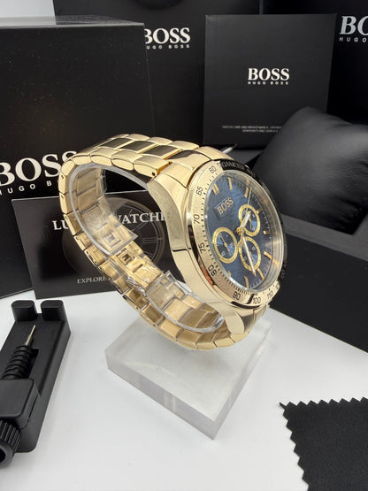 HB1513340 Ikon Blue Dial Gold Tone Chronograph Watch - Classic & Sophisticated