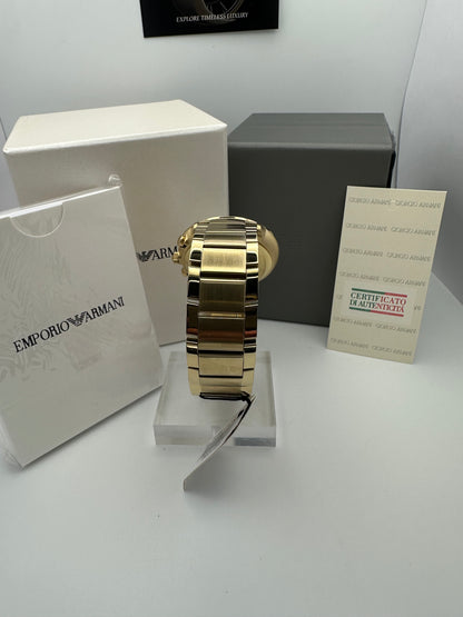 Emporio Armani 11332 Gold Tone White Dial Stainless Steel Mens Chronograph Watch