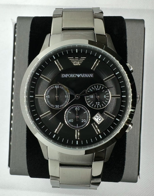 AR2434 Men’s Chronograph Watch – Classic Black Dial with Stainless Steel Bracelet