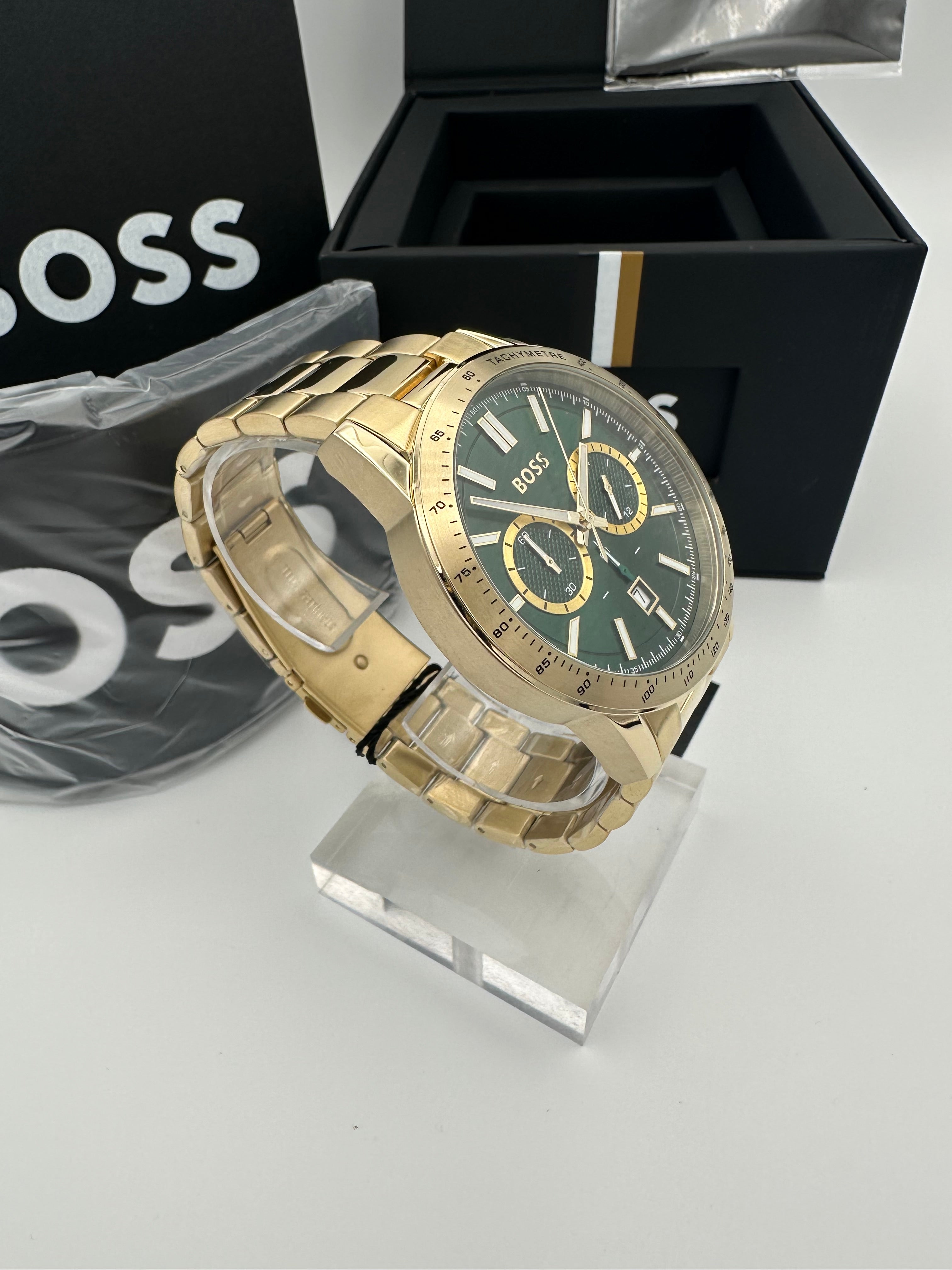 Boss 1513923 Men's Chronograph Watch – Sophisticated Green Dial
