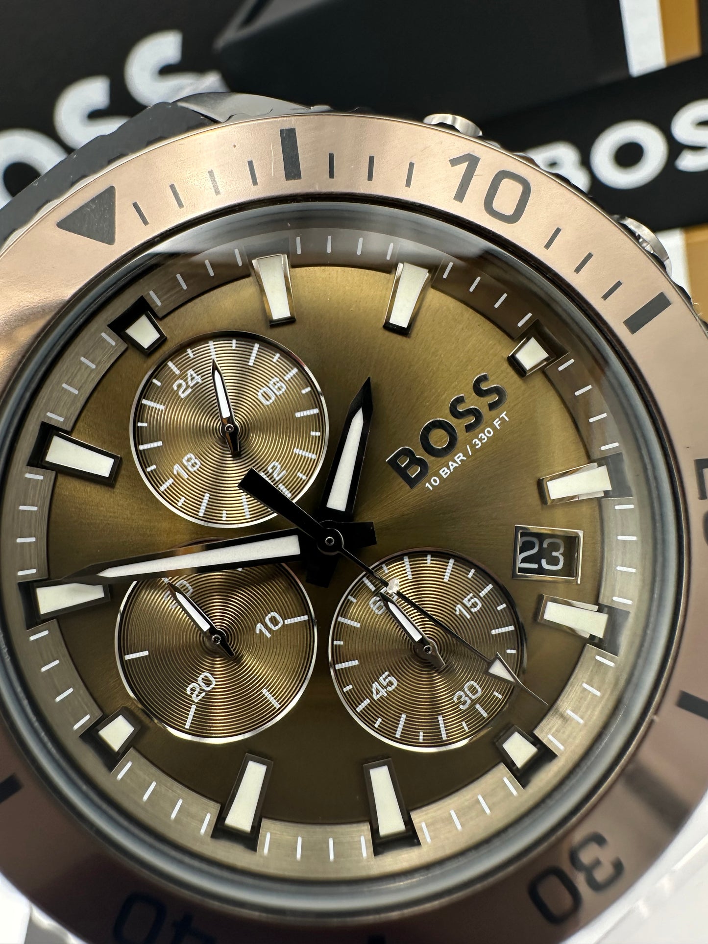 BOSS Admiral 1513967 Olive Green Dial Black Silicon Strap Mens Chronograph Watch