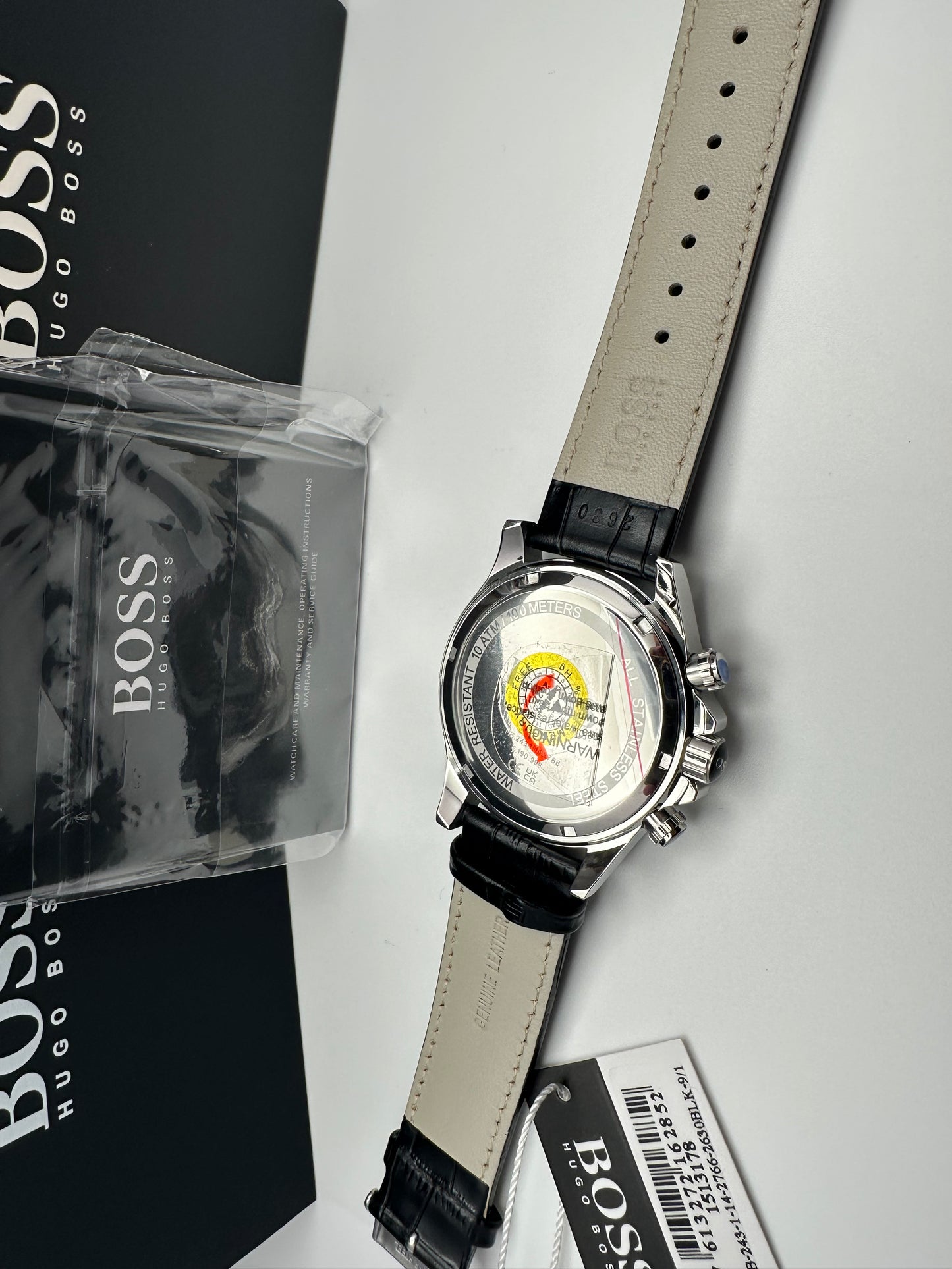 Hugo Boss Ikon 1513178 Leather Strap Black Dial Silver Tone Case Mens Chronograph Watch