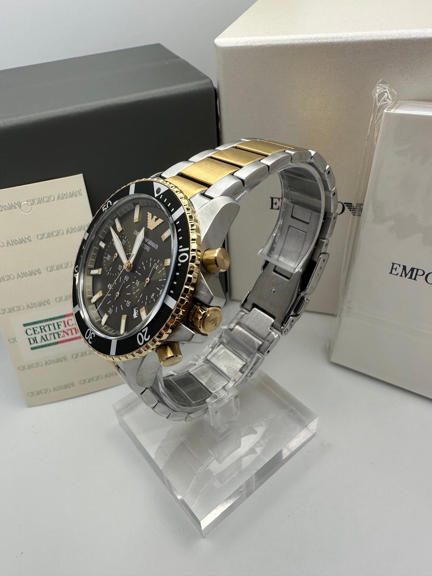 Emporio Armani Mens Diver Watch AR11361 Two Tone Stainless Steel Mens Chronograph Watch