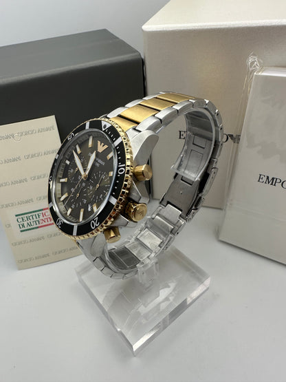 Emporio Armani Mens Diver Watch AR11361 Two Tone Stainless Steel Mens Chronograph Watch