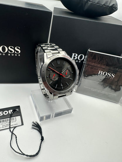 HB1513924 Allure Smokey Black Dial Silver Tone Stainless Steel Mens Chronograph Watch