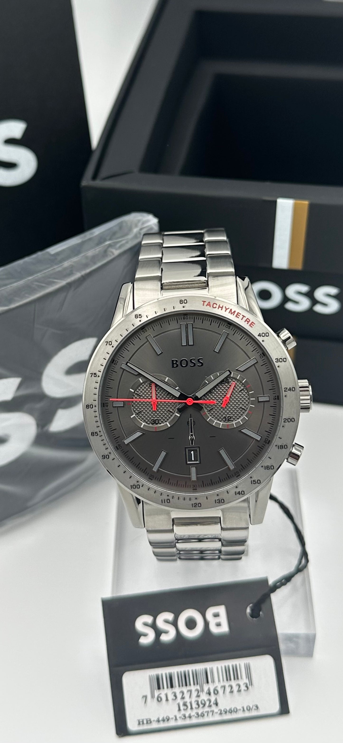 HB1513924 Allure Smokey Black Dial Silver Tone Stainless Steel Mens Chronograph Watch