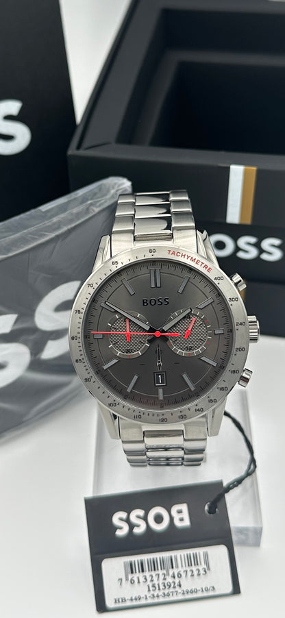 HB1513924 Allure Smokey Black Dial Silver Tone Stainless Steel Mens Chronograph Watch