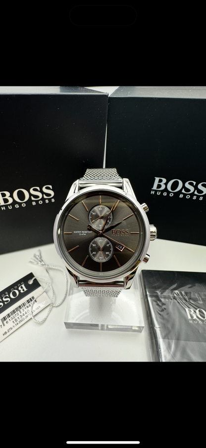 HB1513440 Jet Brown Dial Silver Tone Stainless Steel Mesh Strap Mens Chronograph Watch