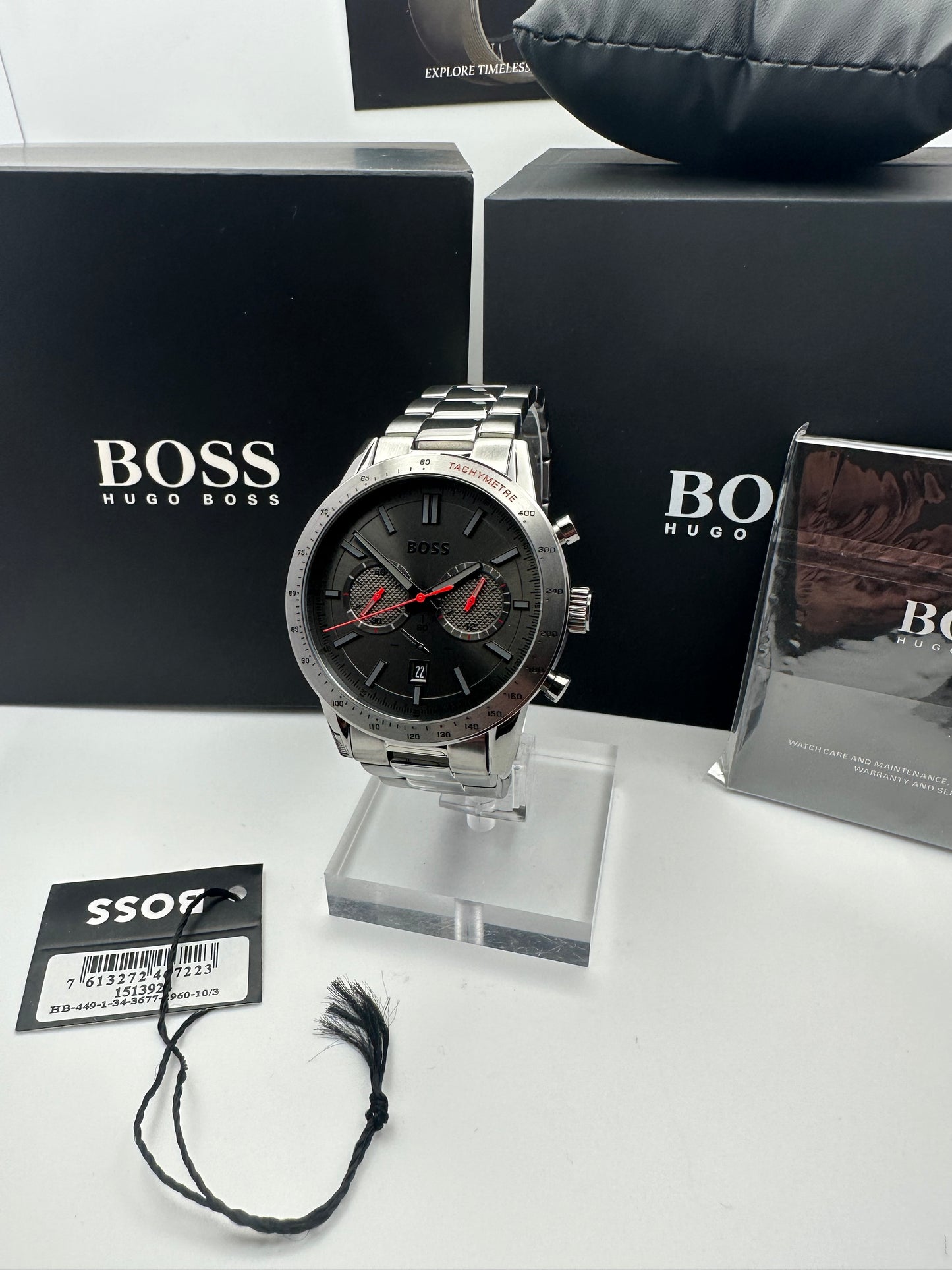 HB1513924 Allure Smokey Black Dial Silver Tone Stainless Steel Mens Chronograph Watch