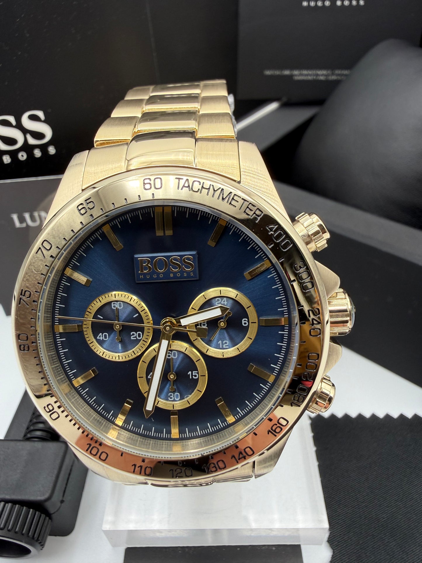 HB1513340 Ikon Blue Dial Gold Tone Chronograph Watch - Classic & Sophisticated