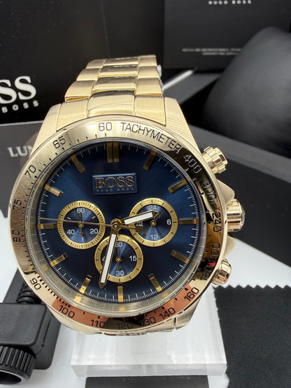 HB1513340 Ikon Blue Dial Gold Tone Chronograph Watch - Classic & Sophisticated