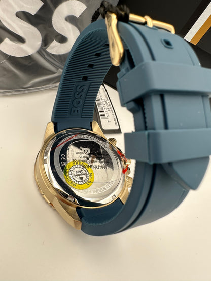 Boss 1513965 Admiral Blue & Gold Tone Dial Stainless Steel, Silicon Strap Mens Chronograph Watch