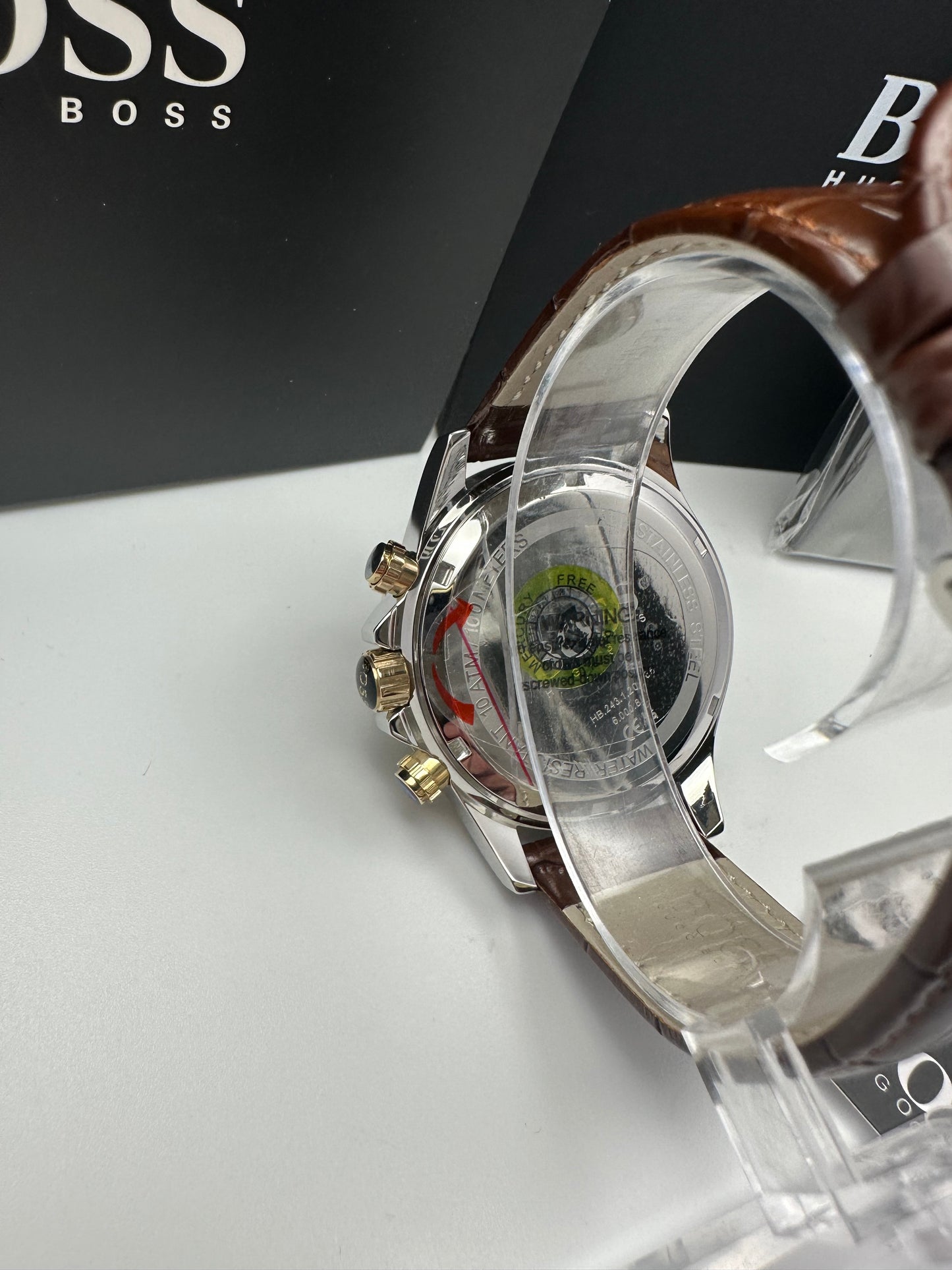 HB1513174 Ikon Gold Tone Stainless Steel Brown Leather Strap Mens Chronograph Watch