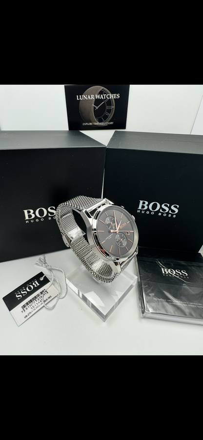 HB1513440 Jet Brown Dial Silver Tone Stainless Steel Mesh Strap Mens Chronograph Watch